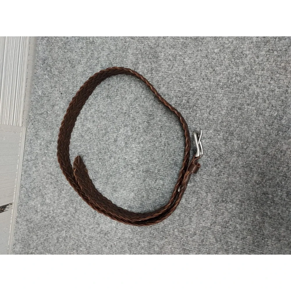 Gap Women Braided Belt 34W Brown Leather Silver Buckle Adjustable Holes Casual